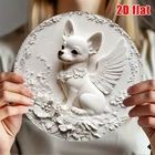 Tin Metal Signs Home Décor/8x8 Inch Round White Chihuahua Angel Dog Wall Plaque/