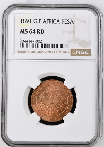 1891 German East Africa Pesa NGC MS64 RD KM# 1 Full Red Copper Lustre