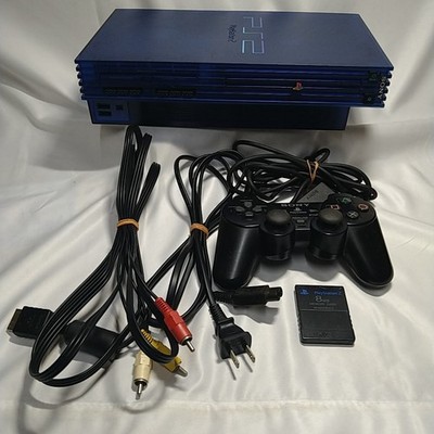 Sony PS2 Ocean Blue SCPH-37000 Console Set Controller Memory Card Tested Japan