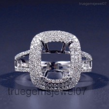 10x8mm Cushion Cut Double Halo Semi Mount Diamond Split Shank 925 Sterling Ring