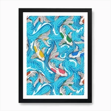 Koi Fish Pond Art Print Framed Wall Art Poster Canvas Print Picture