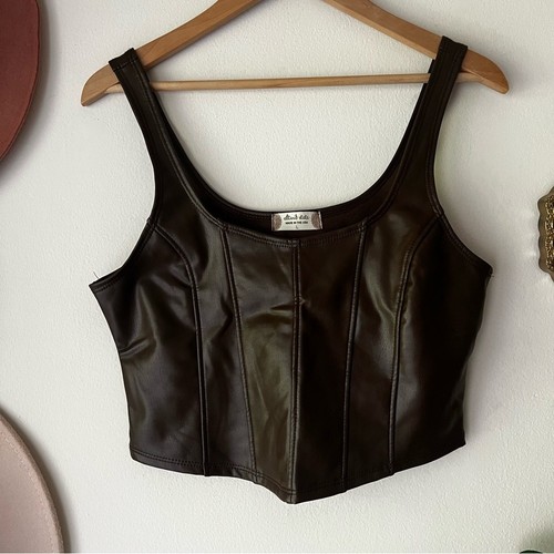 A'LTARD STATE corsé de cuero vegano top marrón para mujer TALLA GRANDE elegante salida nocturna - Imagen 2 de 7