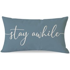 Modern Farmhouse Pillow Covers 12x20 with Words Stay Awhile Cozy Relax Pillow