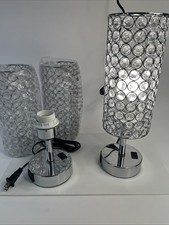Set of 2 USB Crystal Table Lamps Elegant Bedroom Nightstand Lamp for Home Decor
