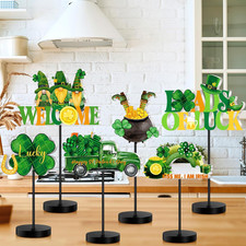 St. Patrick's Day Gnome  Shamrock Table Decoration Sign Set - 6 Pieces