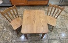 Pre Owned Solid Oak Wooden Kids Table W/ 2 Solid Oak Chairs USA