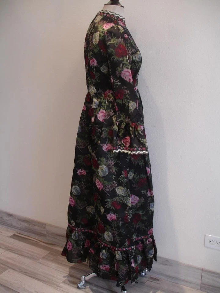 Vestido Largo Para Mujer M L De Colección Años 40 Tina Reader Original Negro Estampado Floral Foto 3 de 4