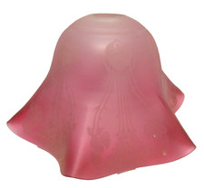 ANTIQUE CRANBERRY RUBY RUFFLED ETCHED GLASS ART NOUVEAU PENDANT LIGHT SHADE