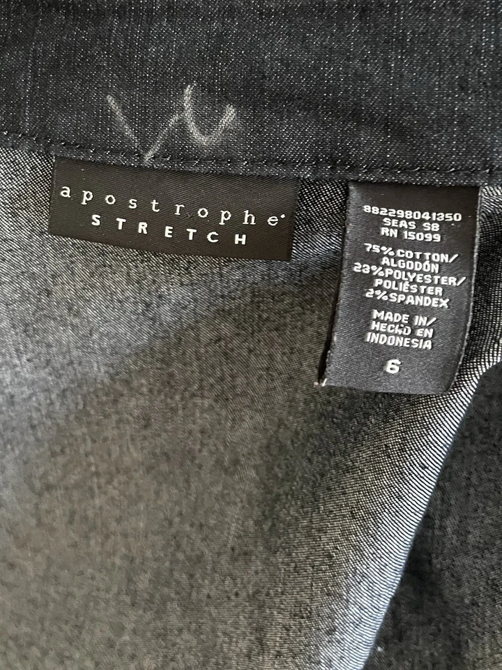 APOSTROPHE Abrigo de Jean Elástico Talla 6 Ajustado Chaqueta de Denim Oscuro Cremallera 22” Largo Foto 4 de 4