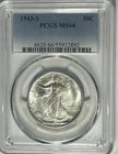 1943 S WALKING LIBERTY HALF DOLLAR PCGS MS 66