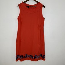 Talbots Dress Womens 16 Red Sleeveless Shift Embroidered Floral Hem Cotton