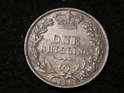 1886 GREAT BRITAIN Certified AU ''Young Head'' SHILLING Queen VICTORIA