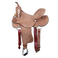Desert Tan Barrel Saddle Tan Colored Roughout Buckstitch Full QH Bar 14" 15" NEW