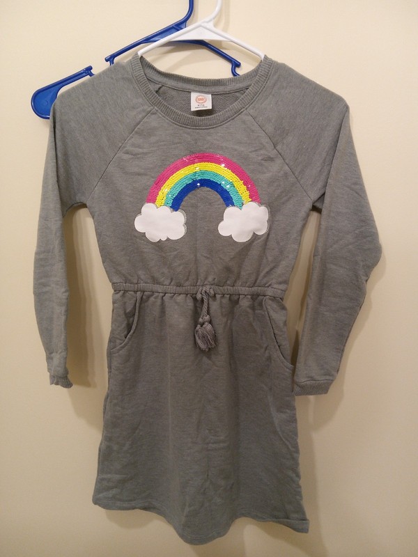 Wonder Nation Girl’s 3/4 Sleeve grey rainbow sequin Sweater Dress,  Size M 7/8