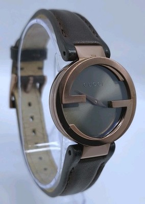 Vintage Gucci 133.5 ineinandergreifende G braunes Zifferblatt Bronze PVD Leder Damenuhr & Box 