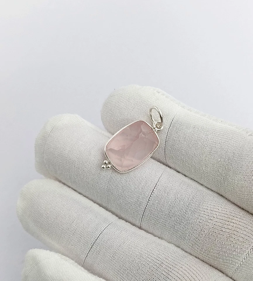 Sterling Silver Rose Quartz Charm Pendant: 925 Stamp Handmade charm - Image 3 of 4