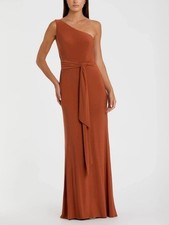 Ieena For MAC DUGGAL Jersey One Shoulder Belted Trumpet Gown in Brick Orange SZ4