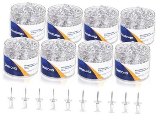 1600 PCS Clear Push Pins, Standard Thumb Tacks for Bulletin Board, Steel Point