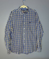 Chaps Ralph Lauren Easy Care Shirt Mens XL Yellow Blue Plaid Stretch Casual Work