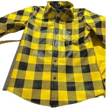 Men's Gay Leather Police Full Sleeves Shirt Real Lambskin Color Yellow and Black