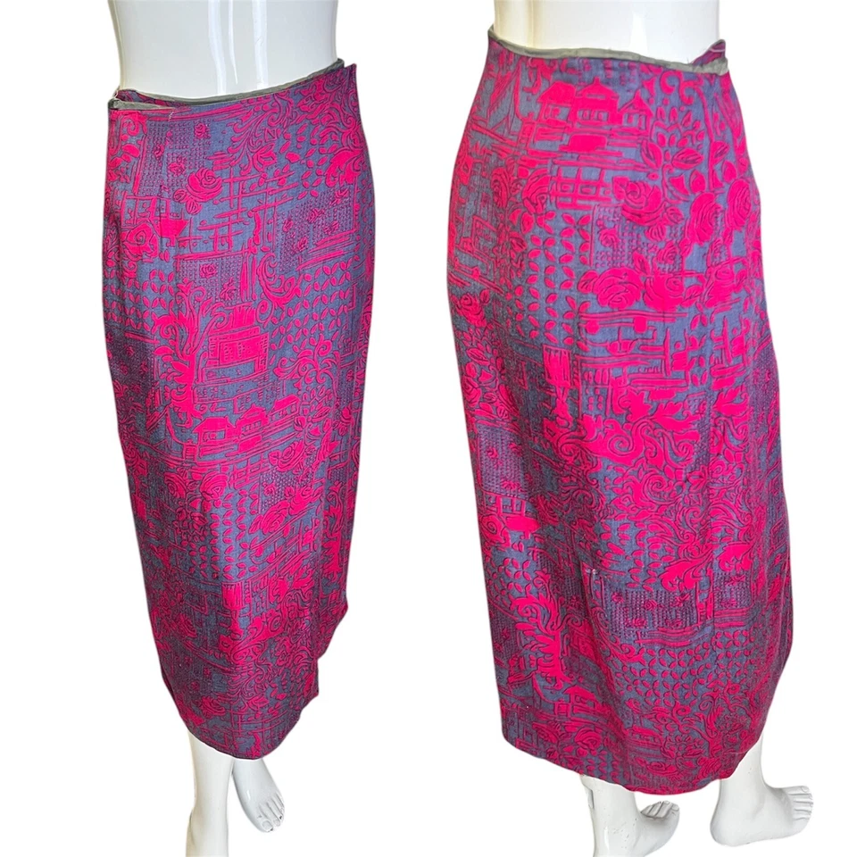 Falda lápiz envolvente rosa/gris vintage años 50 60 8 movimientos clásica True Tiki Foto 3 de 4