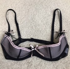Ann Summers Women s Black Pink Lace Bows Hanging Beads Strap Front Bra Sz 34C