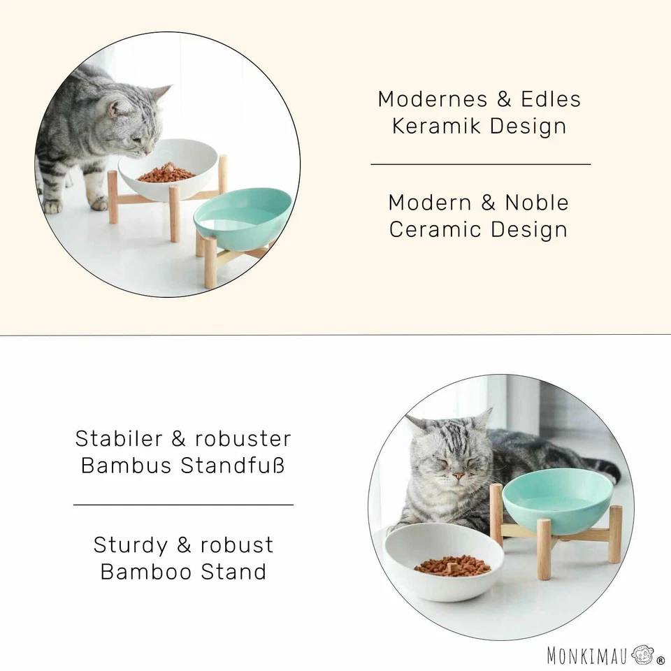 Hundenapf Katzennapf aus Keramik Bambusständer Futternapf Fressnapf erhöht - Bild 2 von 4