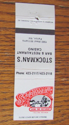FALLON, NEVADA MATCHBOOK COVER: STOCKMAN'S CASINO & BAR EMPTY MATCHCOVER -A