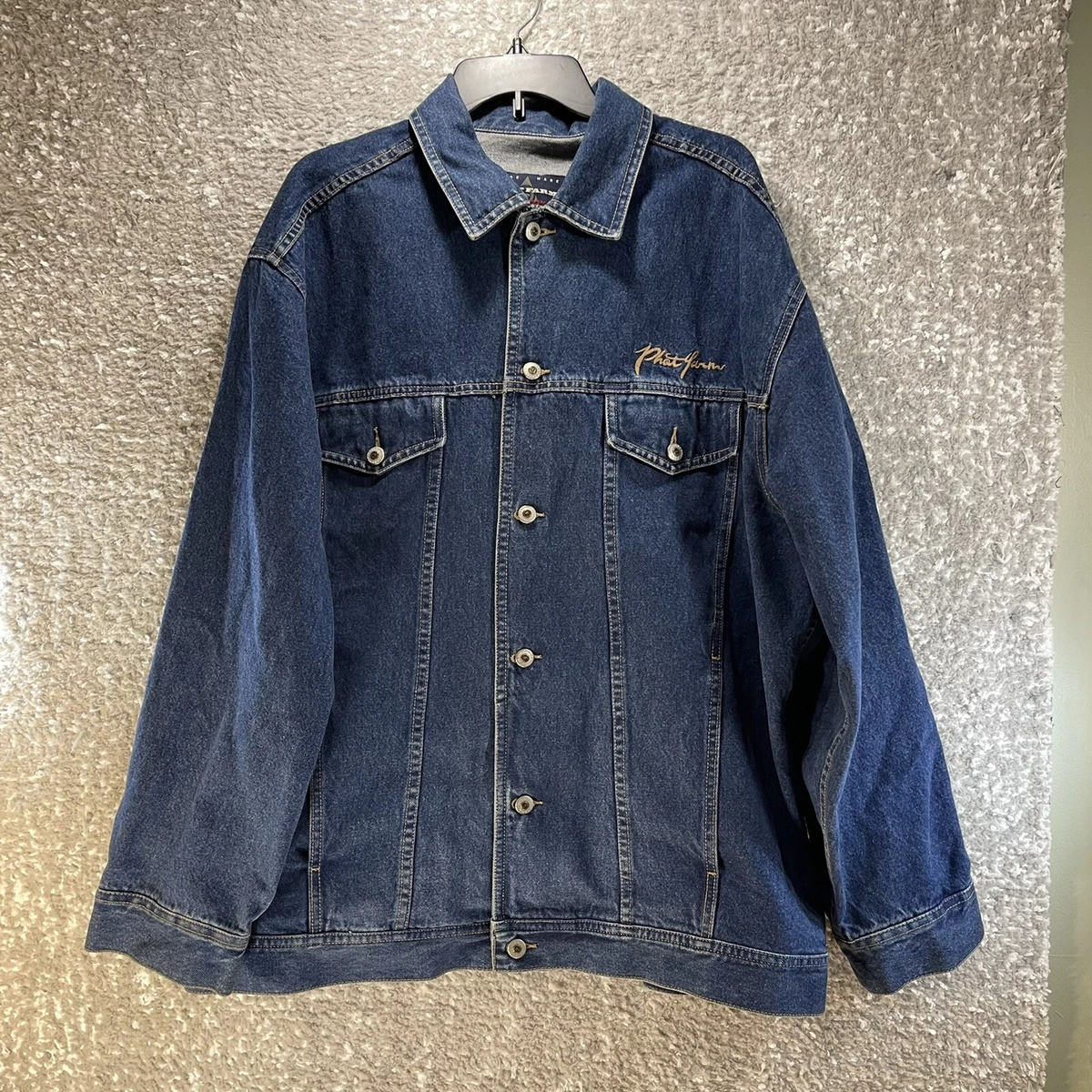 VINTAGE PHAT FARM BLUE DENIM MEN'S JACKET - SIZE XXL Cotton