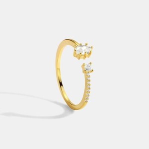 Authentic 18K Gold Plated Open Ring, CZ Adjustable Ring One Piece JWCY95