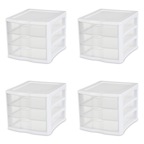 3 Drawer Unit Plastic Cabinet Organizers Countertop Storage Box Bin Dorm 4 Pack