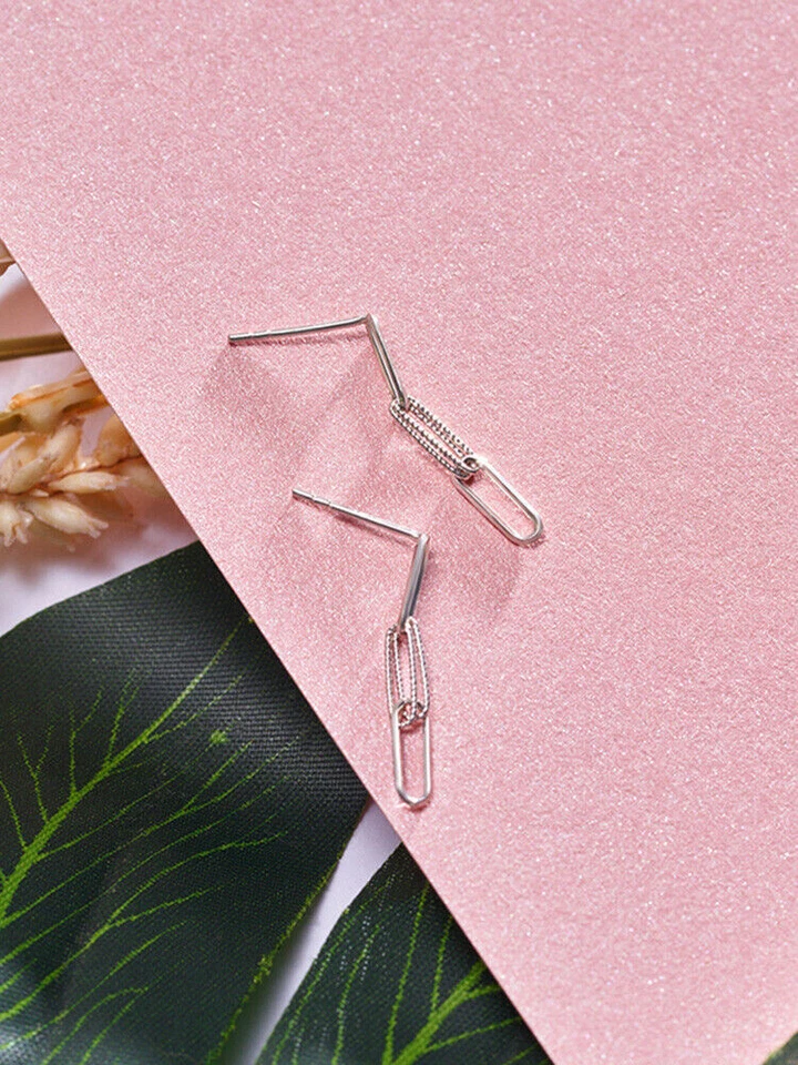 Pendientes cuadrados de la suerte de platino puro Pt950 950 para mujer 0,8-0,9 g Foto 3 de 4