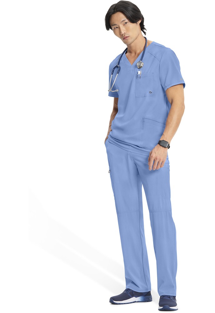 Cherokee Infinity Men’s Scrub Set V-Neck 3 Pocket Top & Fly Front Straight Pant