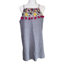 THML Linen Cotton Embroidered Dress Size LARGE Tassels