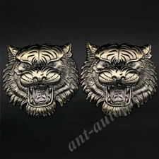2pcs Big Bronze Metal Tiger Head Car Trunk Rear Side Emblem Badge Decal Stickers