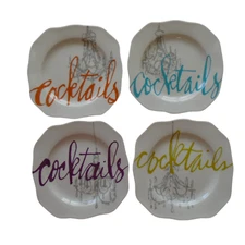 Rosanna Appetizer Canape Square Plates Set of 4 Chandelier Cocktails Design