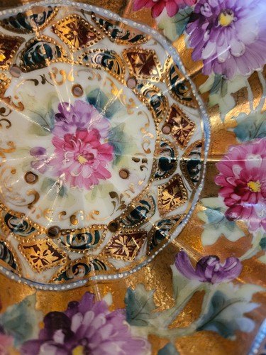Vintage Antique Gold Filigree Floral Porcelain Footed Potpourri Dish / Bowl - Picture 8 of 10