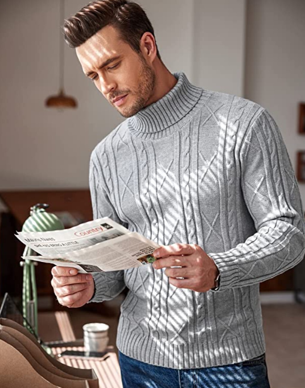 COOFANDY Men's Slim Fit Turtleneck Sweater Basic Casual Ribbed Knitted