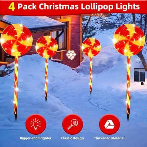 Solar Christmas Lights Outdoor,70CM Candy Christmas Lollipop Lights