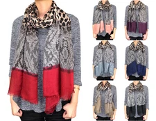 72" Long Leopard Cheetah Animal Lace Print Scarf Wrap Shawl Solid Color Ends