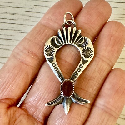 Navajo Naja Pendant Purple Spiny Oyster Shell 2in Squash Blossom Signed KB Stamp