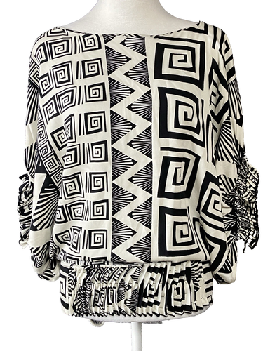 Diane von Furstenberg Blouse Shirt Womens Size 0 Silk White Black Monochrome