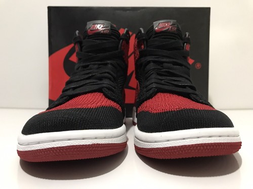 Air Jordan 1 Retro High FlyKnit Bred GS Blk/Red/White 919702-001 Sz 5Y - 第 5/11 張圖片