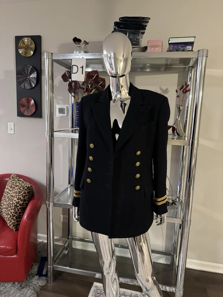 VTG. LAUREN RALPH LAUREN MILITARY SAILOR STYLE WOOL NAVY BLAZER WOMEN Sz 8 - Image 2 of 4