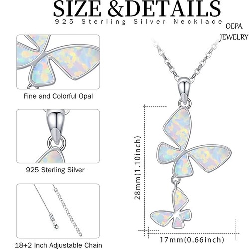 925 Sterling Silver Butterfly Necklace Opal Gifts for Women Butterfly Pendant - Picture 4 of 6