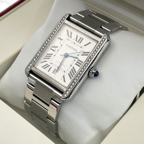 CARTIER TANK SOLO XL DIAMOND BEZEL STAINLESS STEEL SILVER DIAL ref: W5200028 - Picture 4 of 11