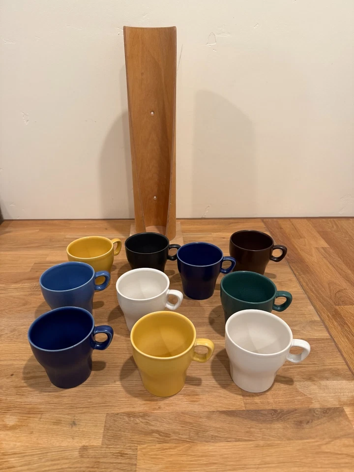 HOGANAS Höganäs Keramik Sweden Hoganas 10 tazas de té de café soporte de madera soporte de pared Foto 3 de 3