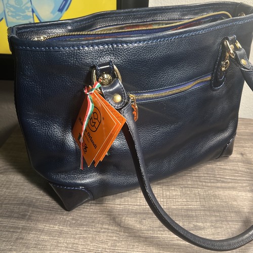 NWT~MARINO ORLANDI Handbag Shoulder Bag ITALIAN Leather NAVY BLUE Embossed - Picture 18 of 18