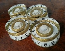 4 Guitar CTS Split shaft speed volume / tone knobs. White/Gold Flake  JAT