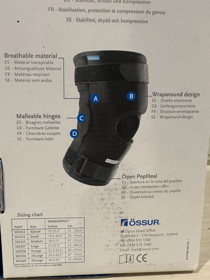 Rodillera derecha Ossur Formfit MCL mediana con lesiones por bisagra lateral ROM única Foto 2 de 4